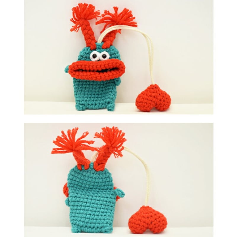 パクパク」手編み キャラキーホルダー チャーム ピンクcharm-70