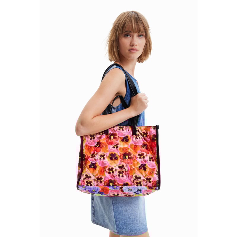 【Desigual デシグアル】2way キャンバスマキシバッグ　新品 デシグアル Desigual 花柄パッチワーク マキシトートバッグ