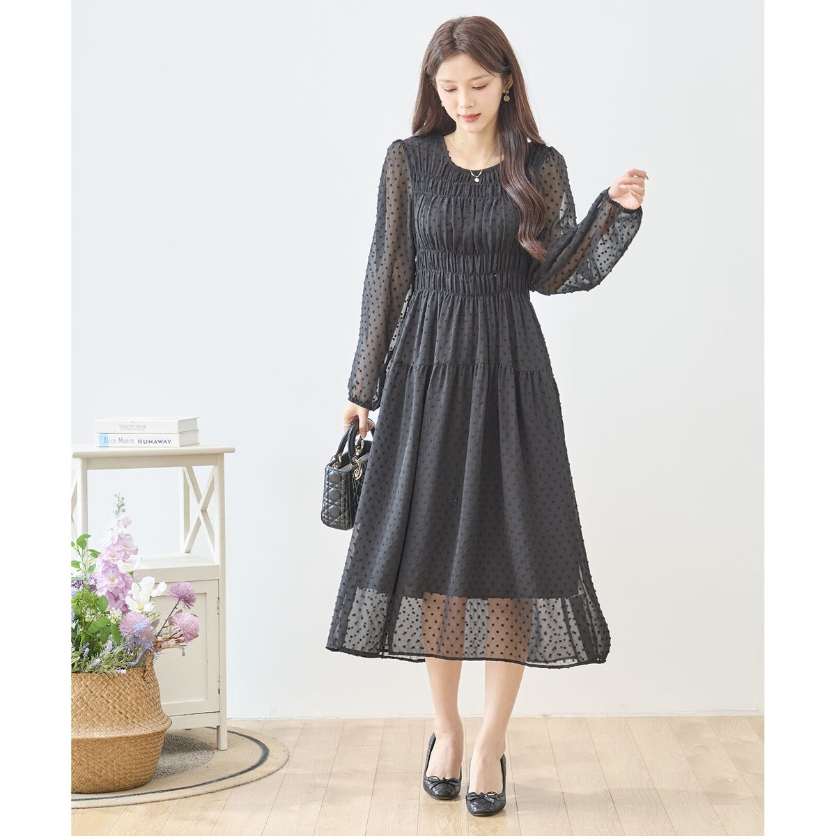 M〜L】ドットシフォンシャーリングワンピース(N82-565A | prologueikeb