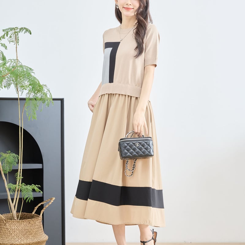 半袖配色ニットドッキングワンピース （C38-258B） | prologueikebukur