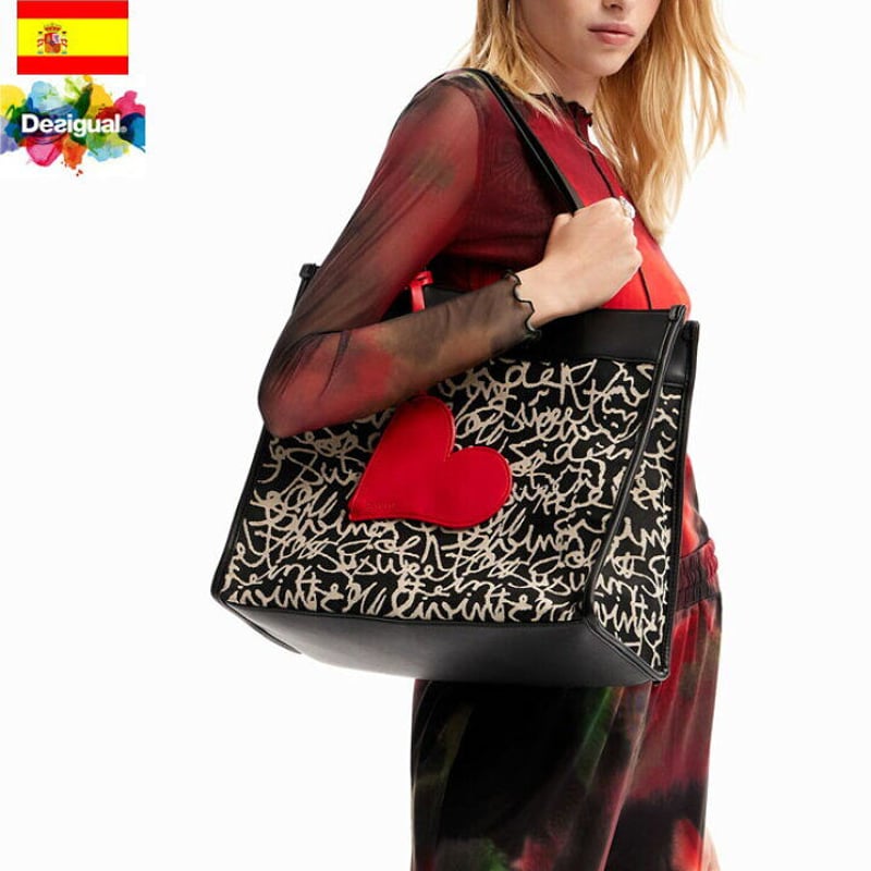 Desigual デシグアル　新品　トートバッグ 大容量 デシグアル Desigual メッセージ トートバッグ （グリーン