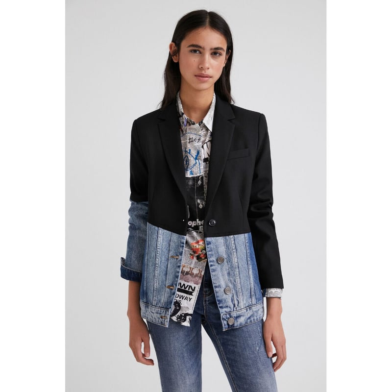 Desigual デニム切り替えテーラードジャケット 22swew54w L Desigual デニム切り替えテーラードジャケット 22swew54w L