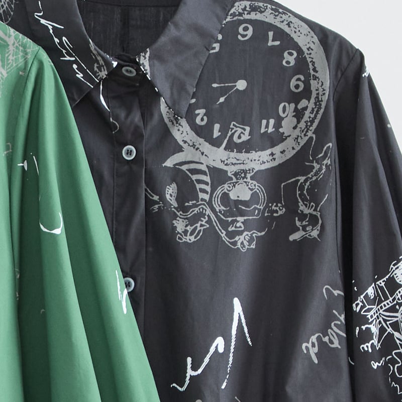 M〜L】手書き風時計柄バルーンスリーブシャツ(N72-186) | prologueikeb