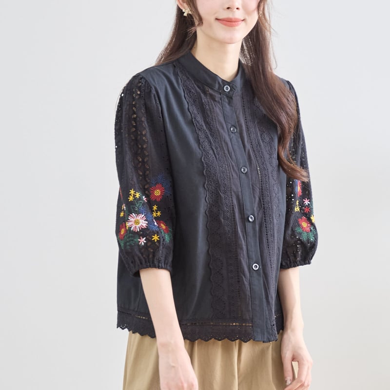 カラー刺繍レースブラウス 楽天市場】Fanaka スクエアカラー刺繍レースブラウスレディース 春 夏