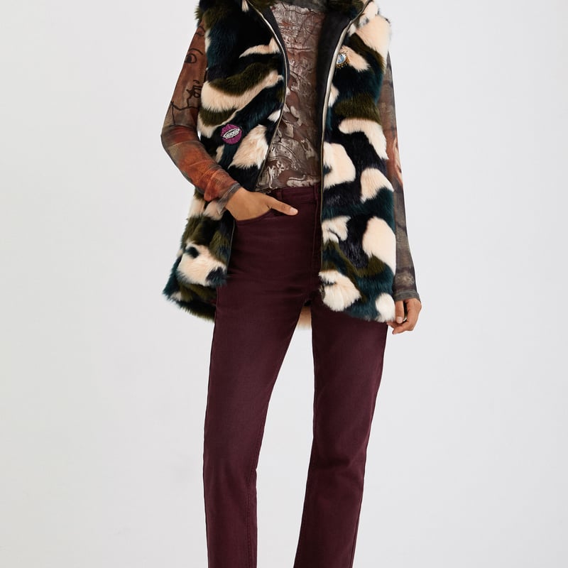 Desigual エコﾌｧｰ迷彩ベスト 21WWEWAD Sサイズ | prologueik