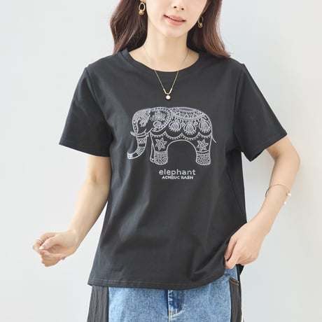 【M〜L】ラインストーンデザインTシャツ　N12-1130