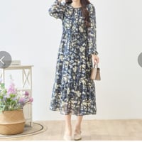 【M〜L】フラワーシフォンワンピース(N82-555)（