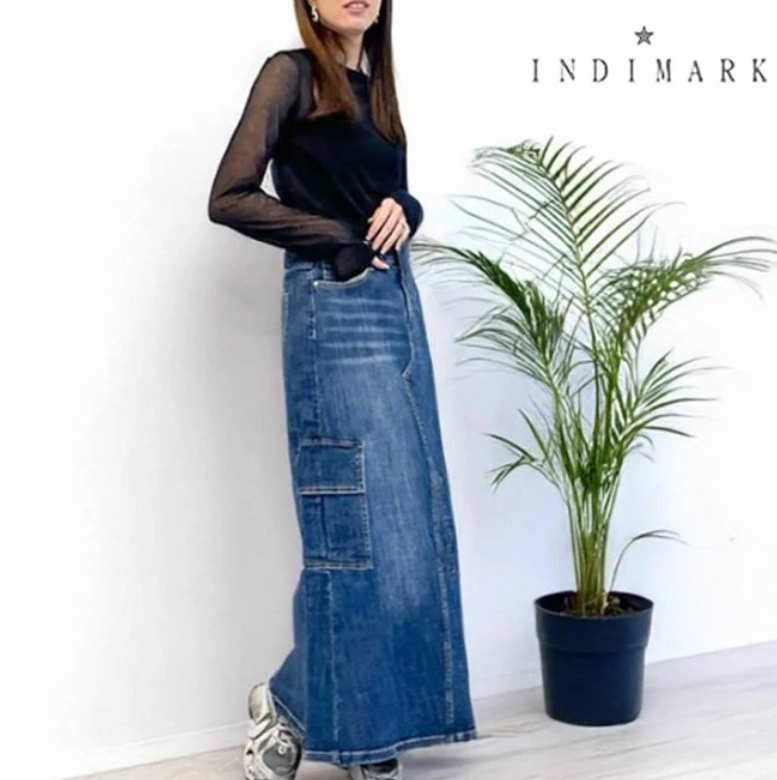 美品 INDIMARK インディマーク サスペンダースカート デニムスカート ONLINE SHOP限定【INDIMARK インディマーク】デニム スカート