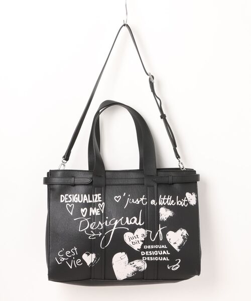 Desigual 手書き風落書きプリントフェイクレザーショッパーバッグ