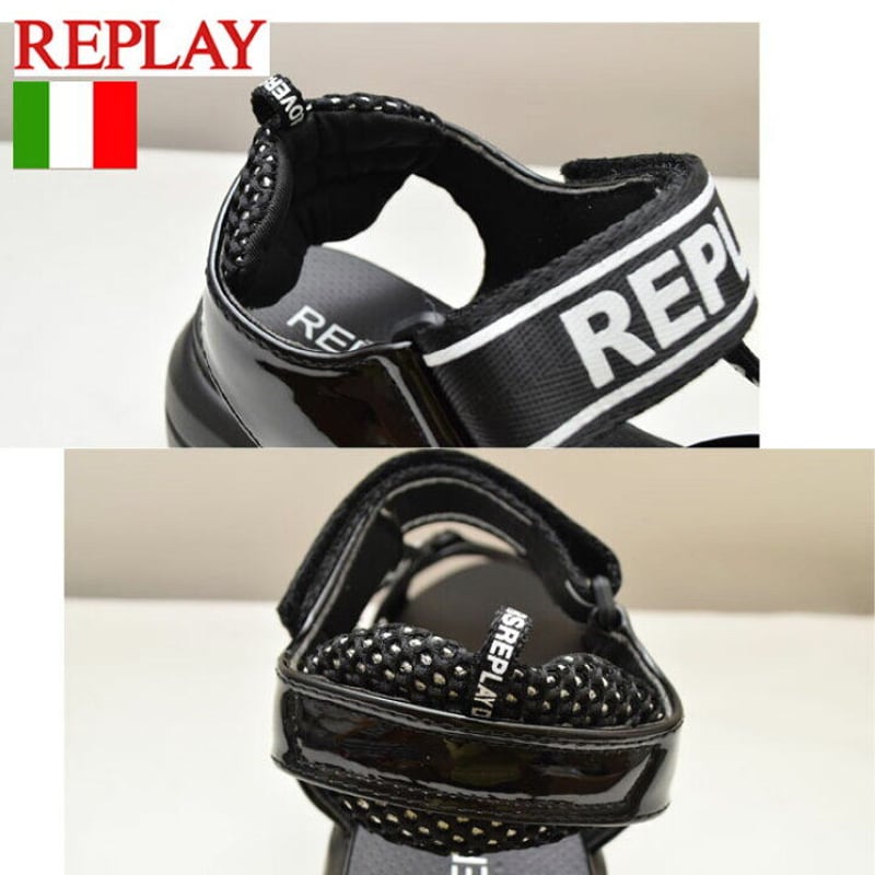 未使用✨REPLAY ブラック スポーツサンダル38 replay リプレイ】ロゴベルトスポーティサンダル【送料無料