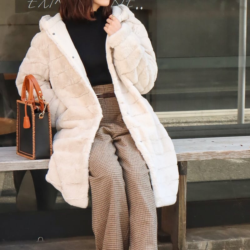 MARBLE WALTZ ボーダーファー＆キルトリバーシブルロングコート145