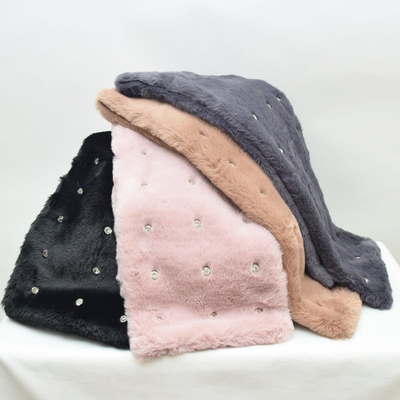 fekete HOODED GLITTER MUFFLERラメフーディーマフラー キラキラ