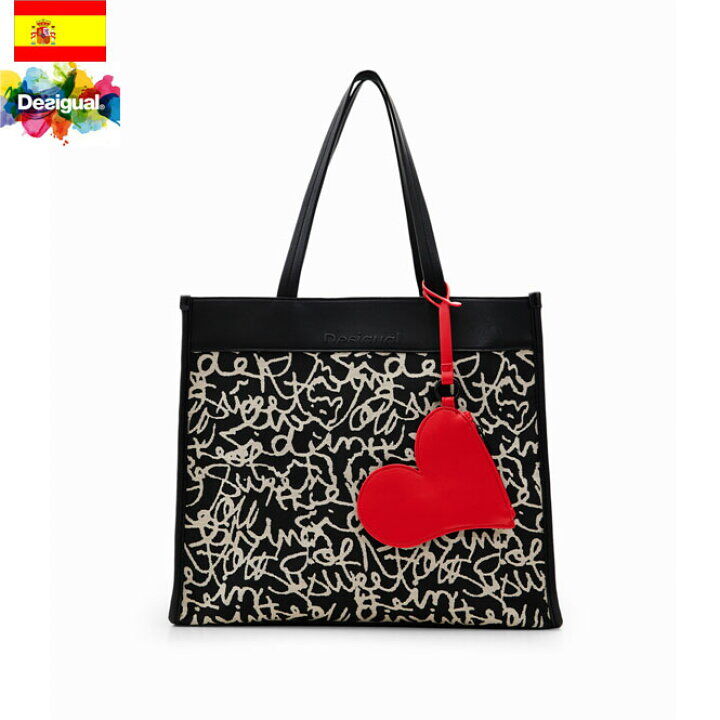 即日配達☆【Desigual】キャンバス トートバッグ ポーチ付き Desigual デシグアル】ミッドサイズ 落書き風キャンバストート