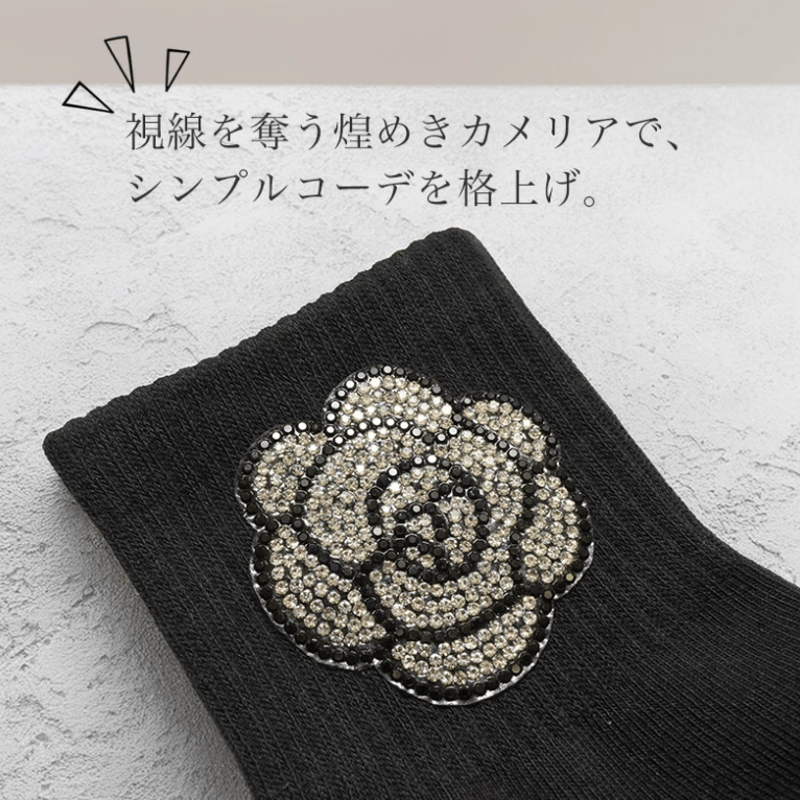 ONLINE SHOP限定ラインストーン 靴下 レディース スマイル カメリア