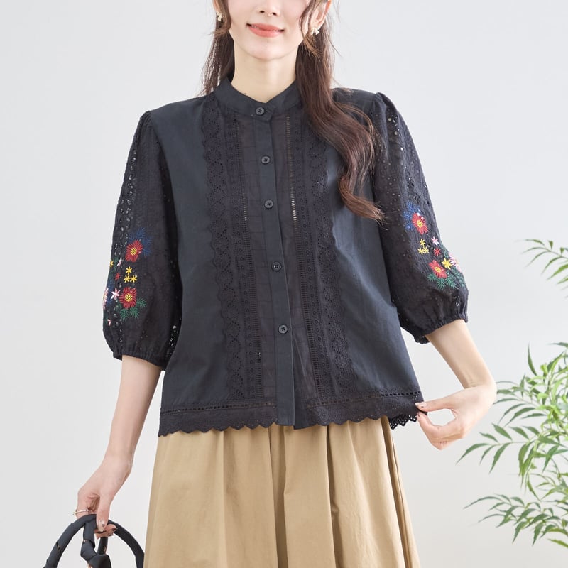 カラーレース刺繍ブラウス Sawa a la mode（サワアラモード） ブラウス レディース トップス