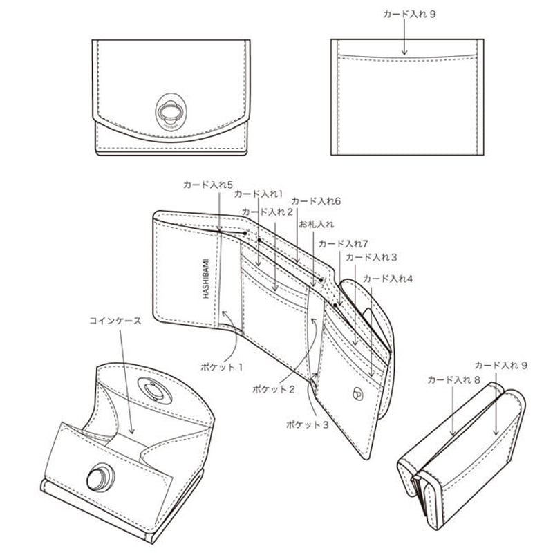 Hashibami ハシバミ】ジェムストーン レザーミニウォレット/財布【送料