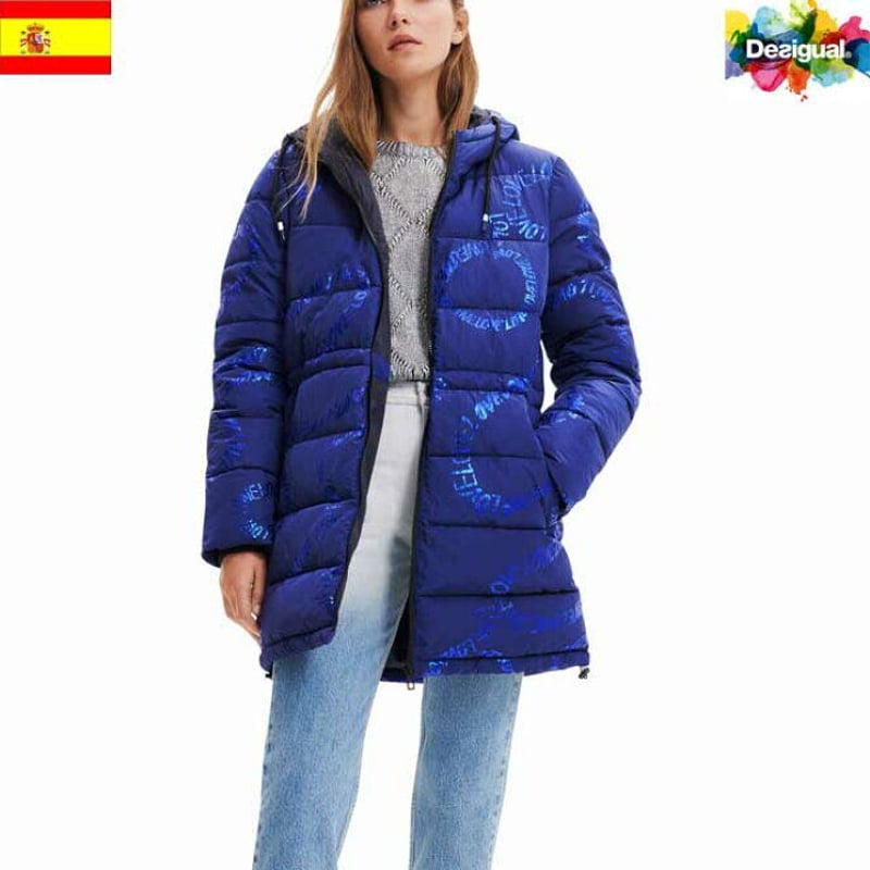 Desigual デシグアル】 テキスト ロング パデッドコート Mサイズ 
