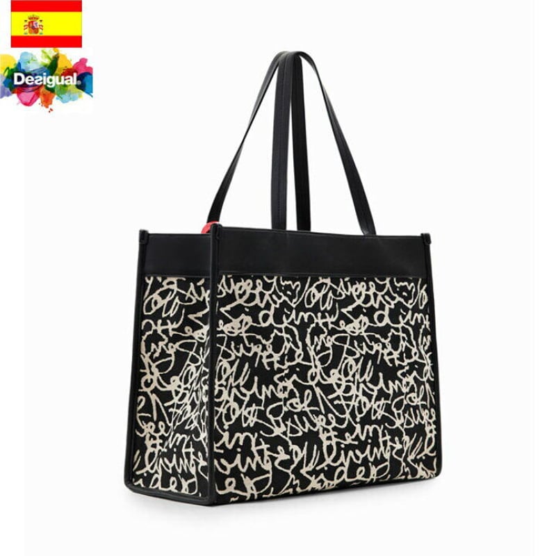 Desigual デシグアル】ミッドサイズ 落書き風キャンバストート Desigual デシグアル】ミッドサイズ 落書き風キャンバストート