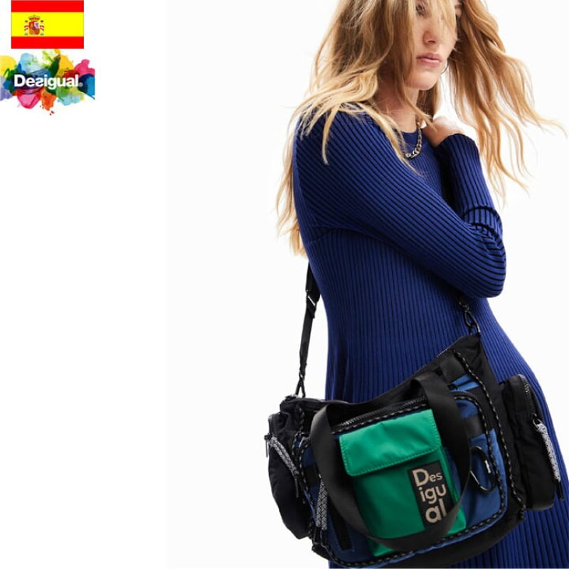 Desigual　　　デシグアル　　ネイビー　　　刺しゅう入りモッズコー Desigual デシグアル】2way マルチポジション ミドルバッグ