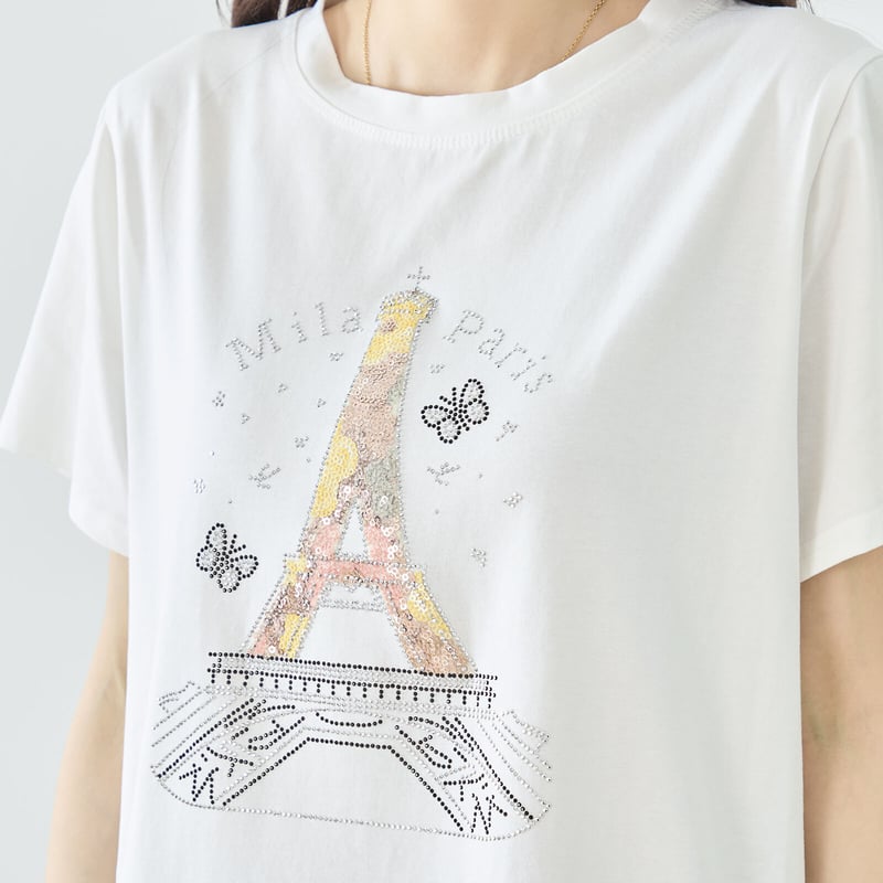 M〜L】フローラルエッフェル塔プリントTシャツ(N12-1092) | prologueik