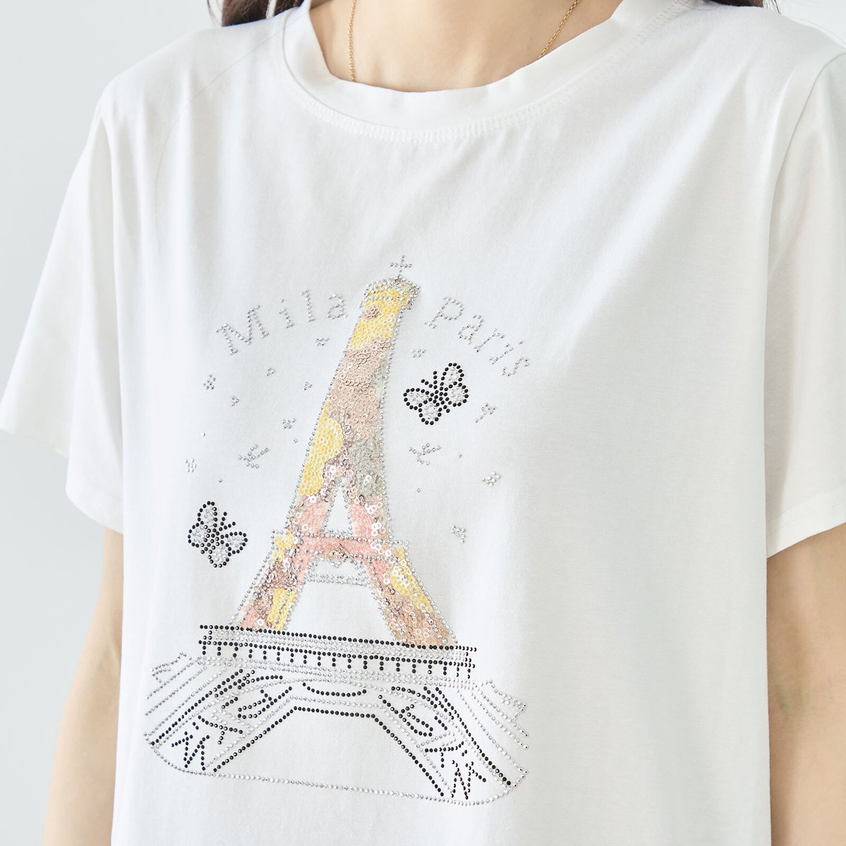 M〜L】フローラルエッフェル塔プリントTシャツ(N12-1092) | prologueik