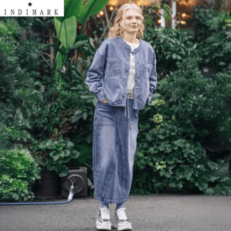 ONLINE SHOP限定 【INDIMARK インディマーク】マキシ丈 ペインタースカート WK003「神デニム」