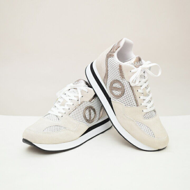 no name ノーネーム】厚底パンチング レザー メッシュスニーカー