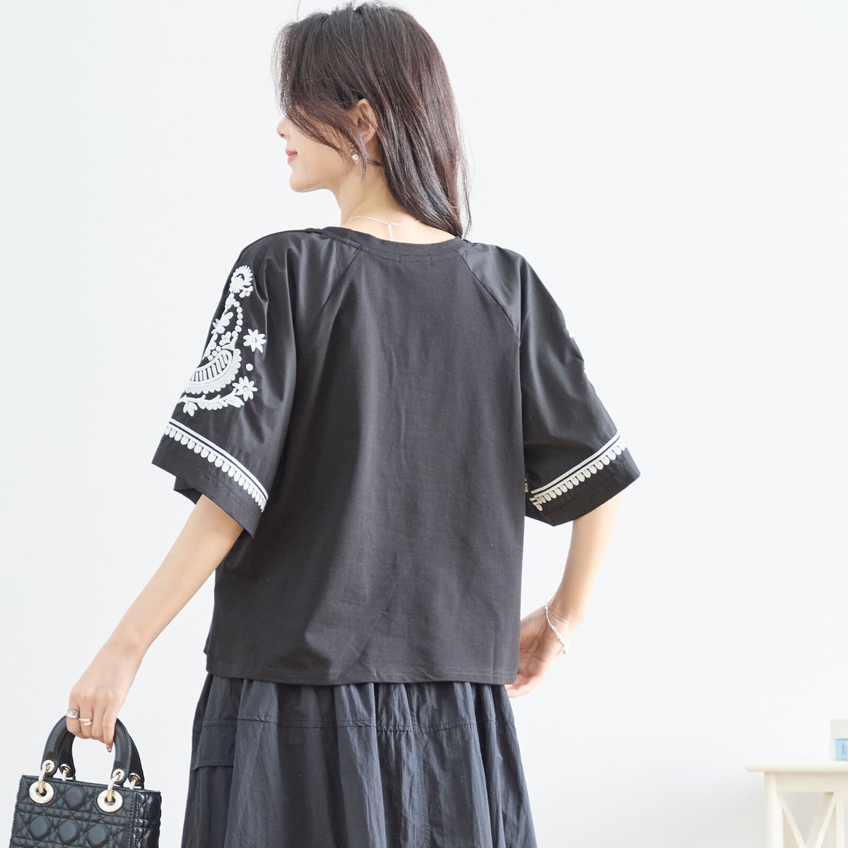 M〜L】袖エスニック刺繍半袖トップス(N12-579) | prologueikebukur