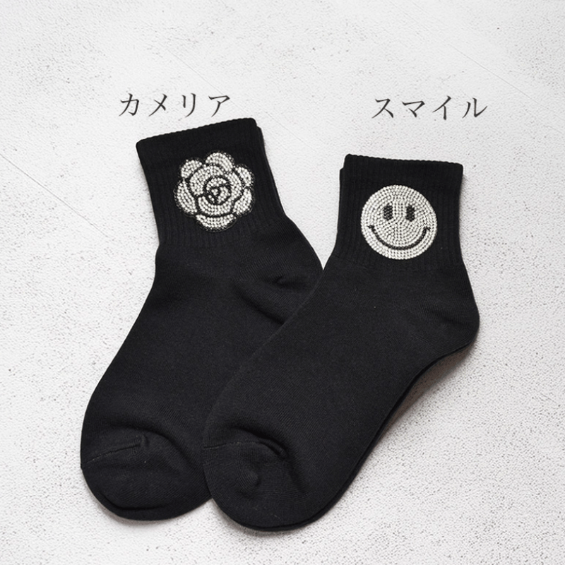 カメリアさん専用ページ ONLINE SHOP限定ラインストーン 靴下 レディース スマイル カメリア
