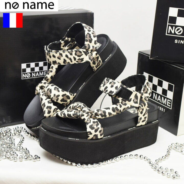 ヒョウ柄 サンダル アンクルストラップ付き no name ノーネーム】レオパード柄アンクルストラップ厚底