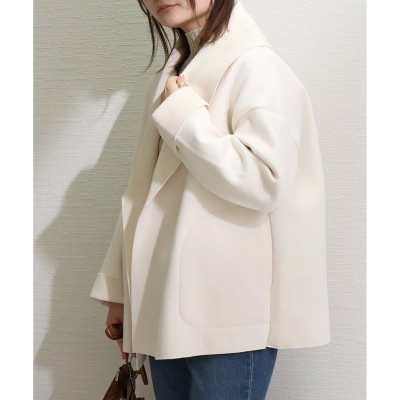 MARBLE WALTZ ニットダブルフェイス ショールカラーショート丈コート