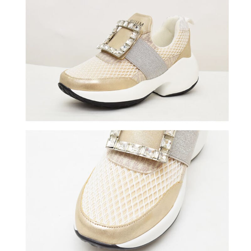 MUUM ビジューベルト スニーカー ホワイト MUUM スニーカー 「MUUM」 ビジュー付きスリッポン レディース