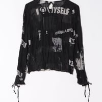 Desigual  ブラウス シャツ 新聞プリントプリーツブラウス25WWBW04