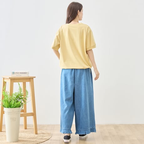 【M〜L】ガールイラストローズ刺繍半袖Tシャツ(N12-1244)
