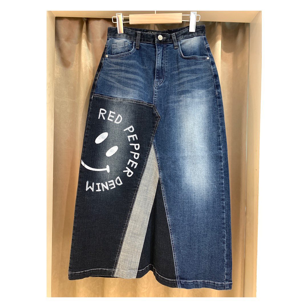 RED PEPPER レディース ペイントスマイル リメイクデニム ロング  