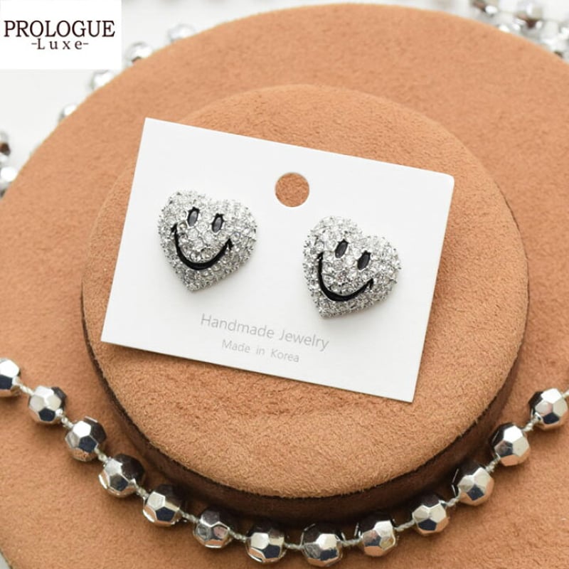 PROLOGUE プロローグ】ピアス キラキラ ハート型 立体 スマイル ニコ