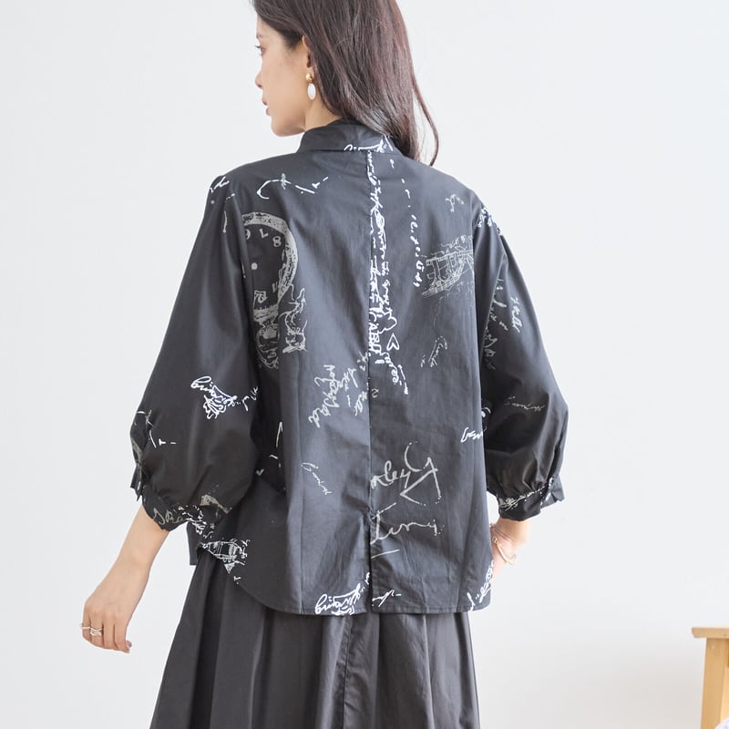 M〜L】手書き風時計柄バルーンスリーブシャツ(N72-186) | prologueikeb