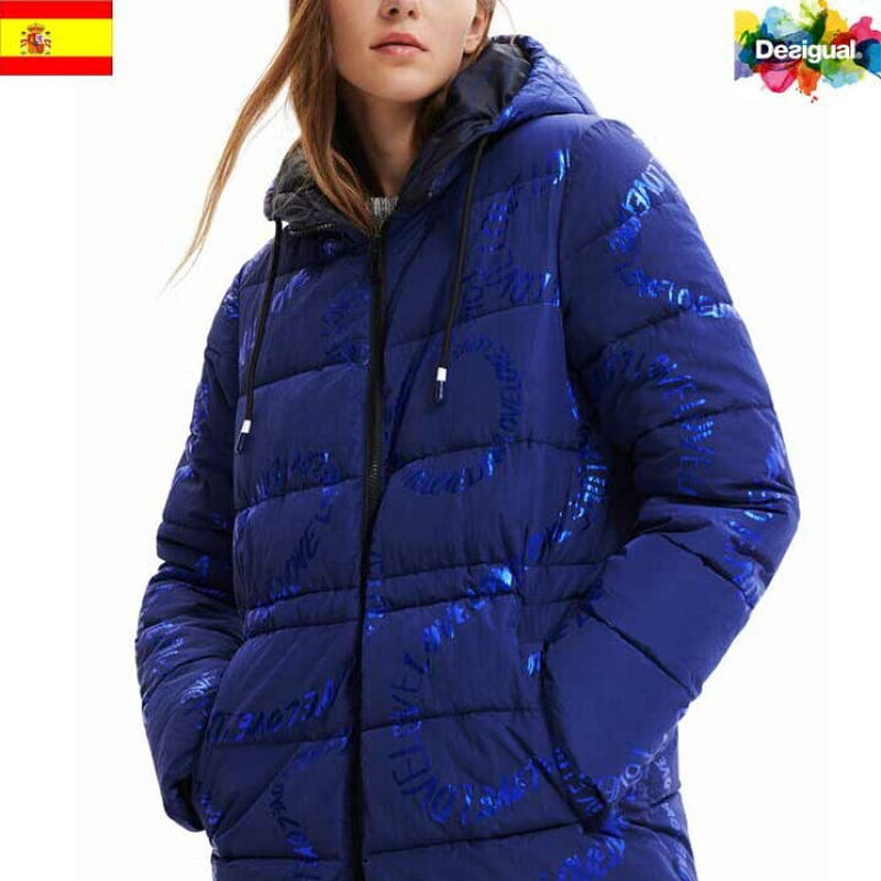 Desigual デシグアル】 テキスト ロング パデッドコート Mサイズ