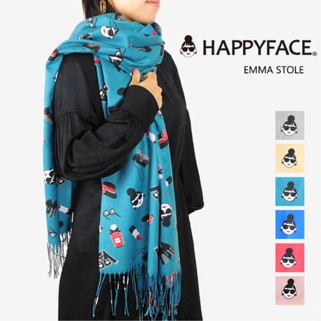 HAPPY FACE レディエマ柄ストール　売れ筋トレンド　大判　　2022秋冬新作22146