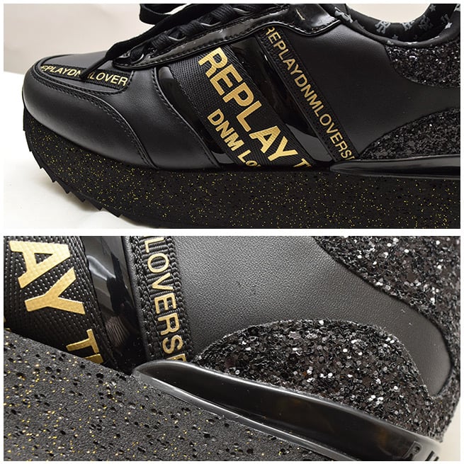 REPLAY リプレイ】グリッター切り替えスニーカー ブラック【送料