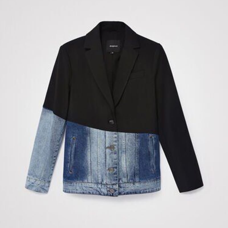 Desigual デニム切り替えテーラードジャケット 22swew54w L Desigual デニム切り替えテーラードジャケット 22swew54w L