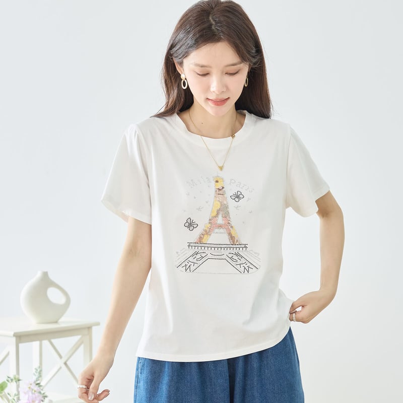 M〜L】フローラルエッフェル塔プリントTシャツ(N12-1092) | prologueik