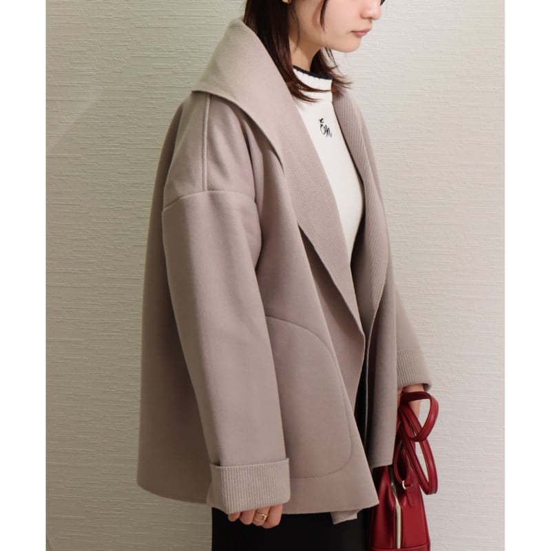 MARBLE WALTZ ニットダブルフェイス ショールカラーショート丈コート