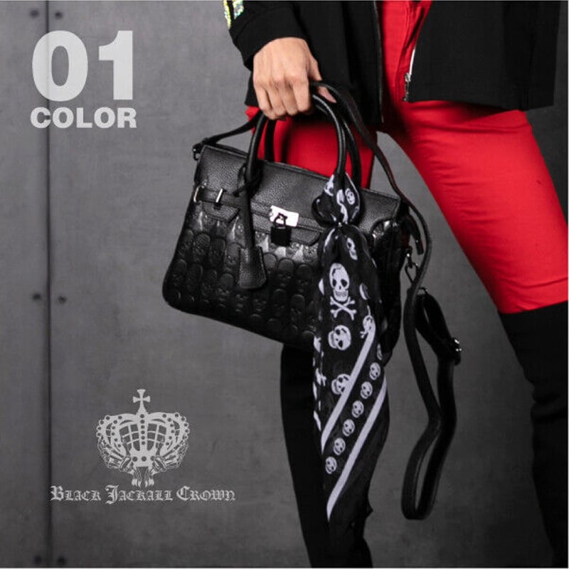 BLACK JACKALL CROWN】フェイクレザー エンボススカルデコレーション 