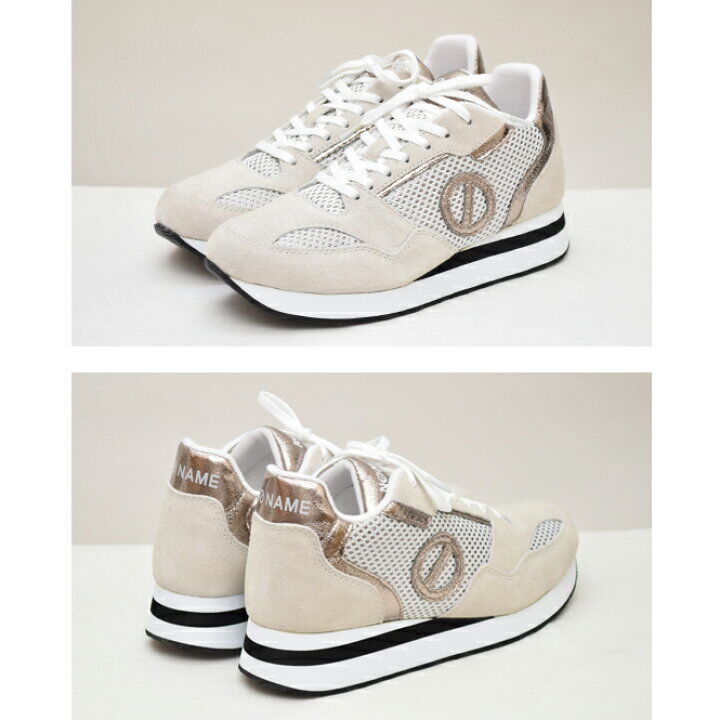 no name ノーネーム】厚底パンチング レザー メッシュスニーカー