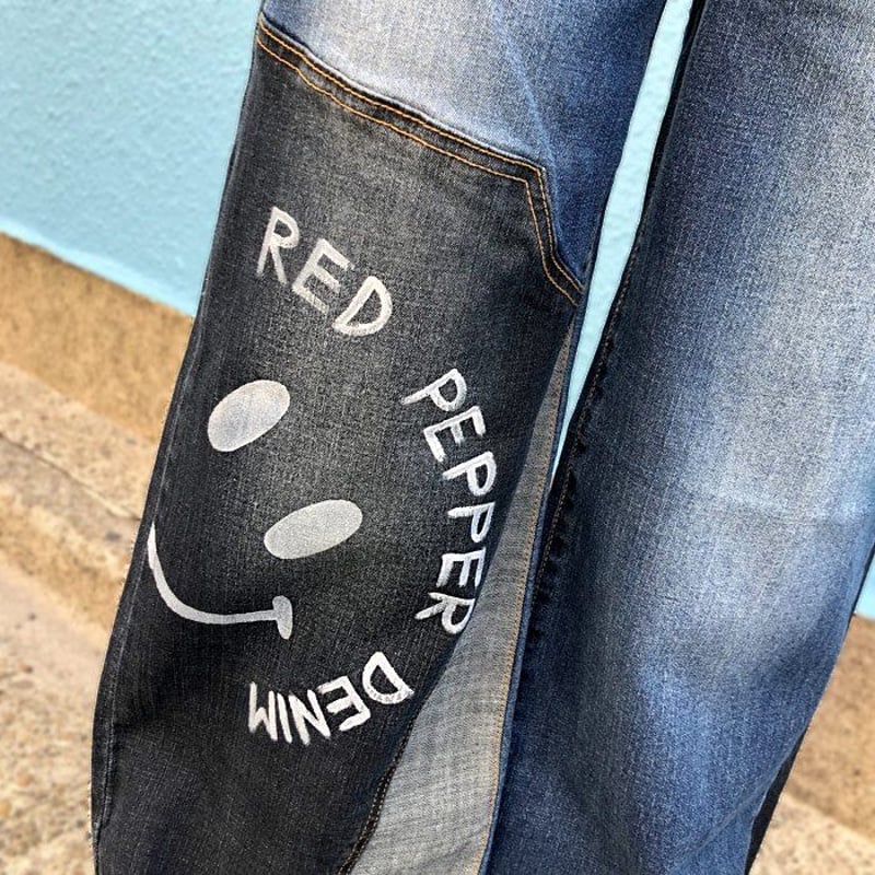 REDPEPPER レディース スマイルペイント リメイク風 ワイドデニム