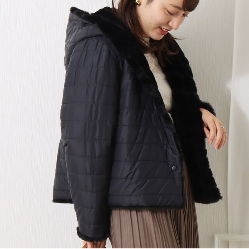 MARBLE WALTZ ボーダーファー＋キルトリバーシブルショートコート