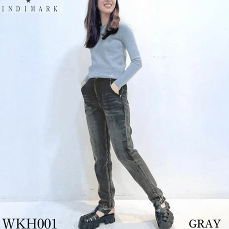 ONLINE SHOP限定　【INDIMARK インディマーク】 裏起毛 ボーイフレンド カットデニム グレー WKH001