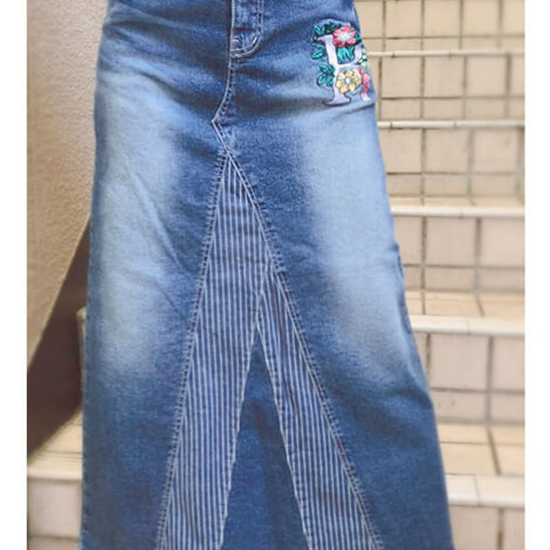 REDPEPPER 刺繍デニム RED PEPPER レッドペッパー】 フラワー 刺繍 リメイクデニム ロング