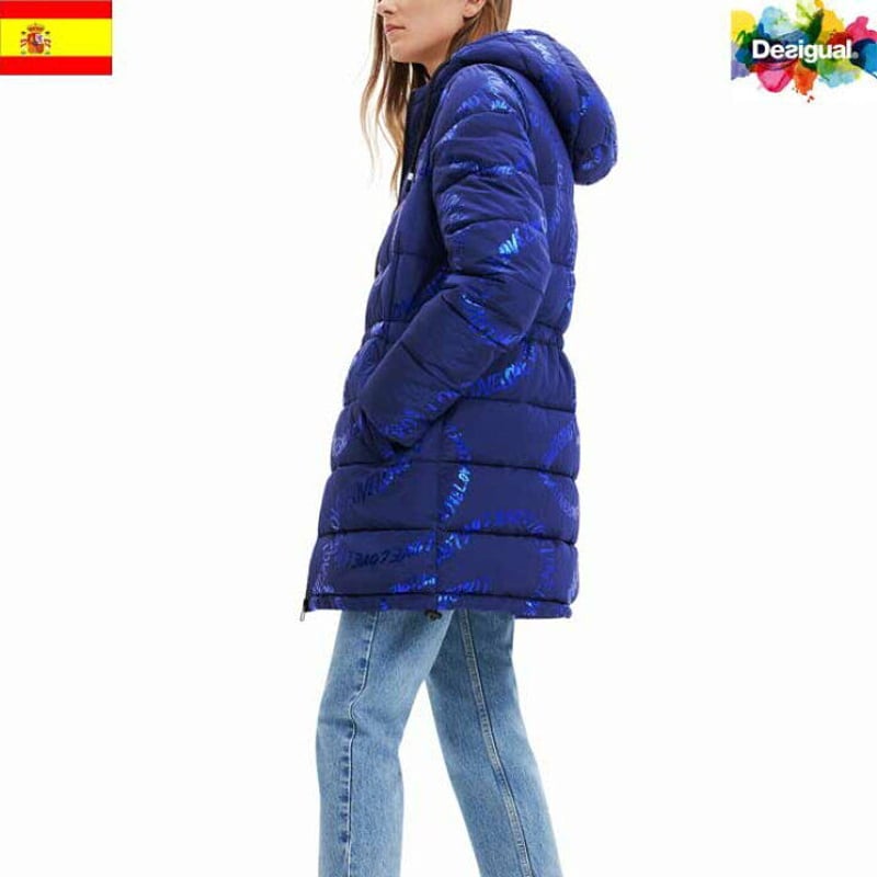 Desigual デシグアル】 テキスト ロング パデッドコート Mサイズ